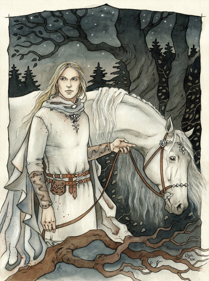 Glorfindel with his white horse Asfaloth