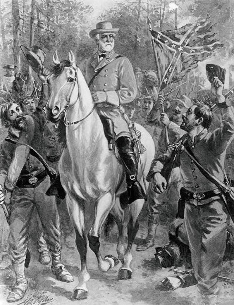 General Lee in a painting on a grey horse with troops