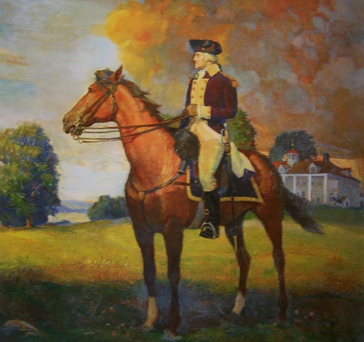 George Washington on a chestnut horse