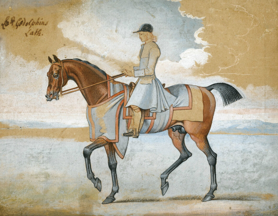 Drawing of a man riding an arabian horse