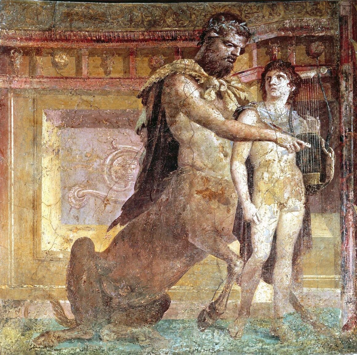 A centaur teaching Achilles how to play the Lyre