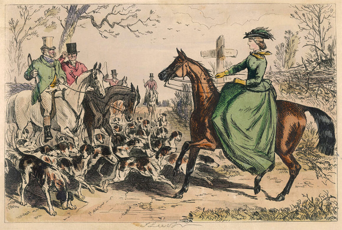 1840s illustration of a woman riding side saddle