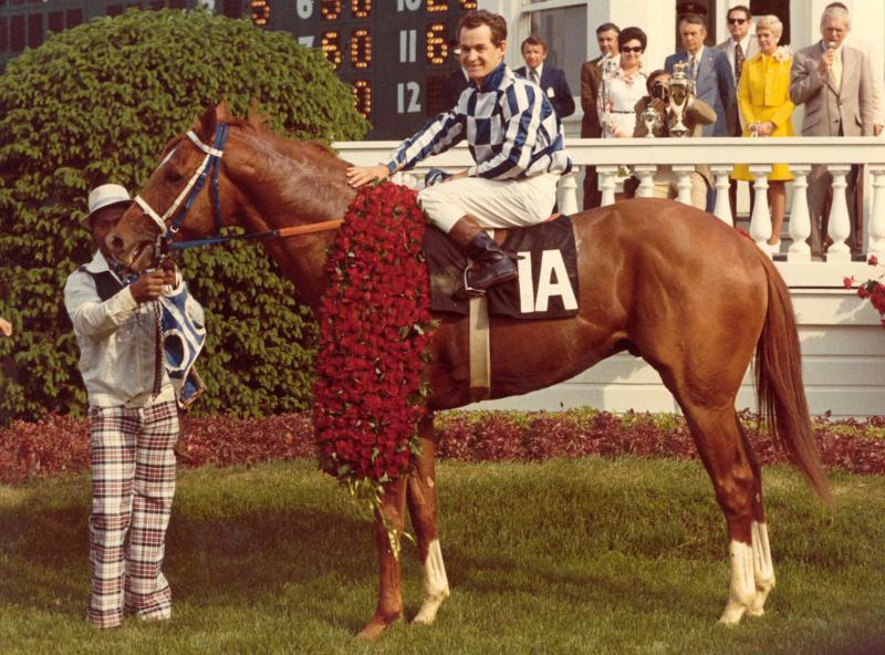 Secretariat with his jockey after winning the 1973 Kentucky Derby